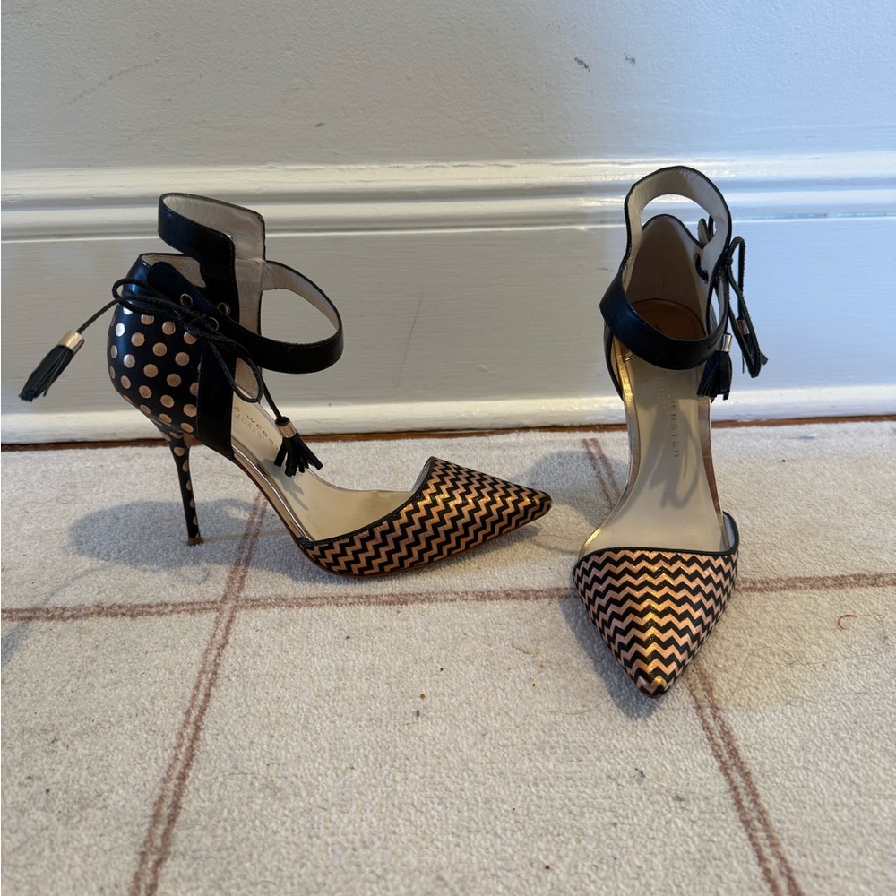 Sophia Webster x J. Crew Black and Gold Mixed Pattern Heels
